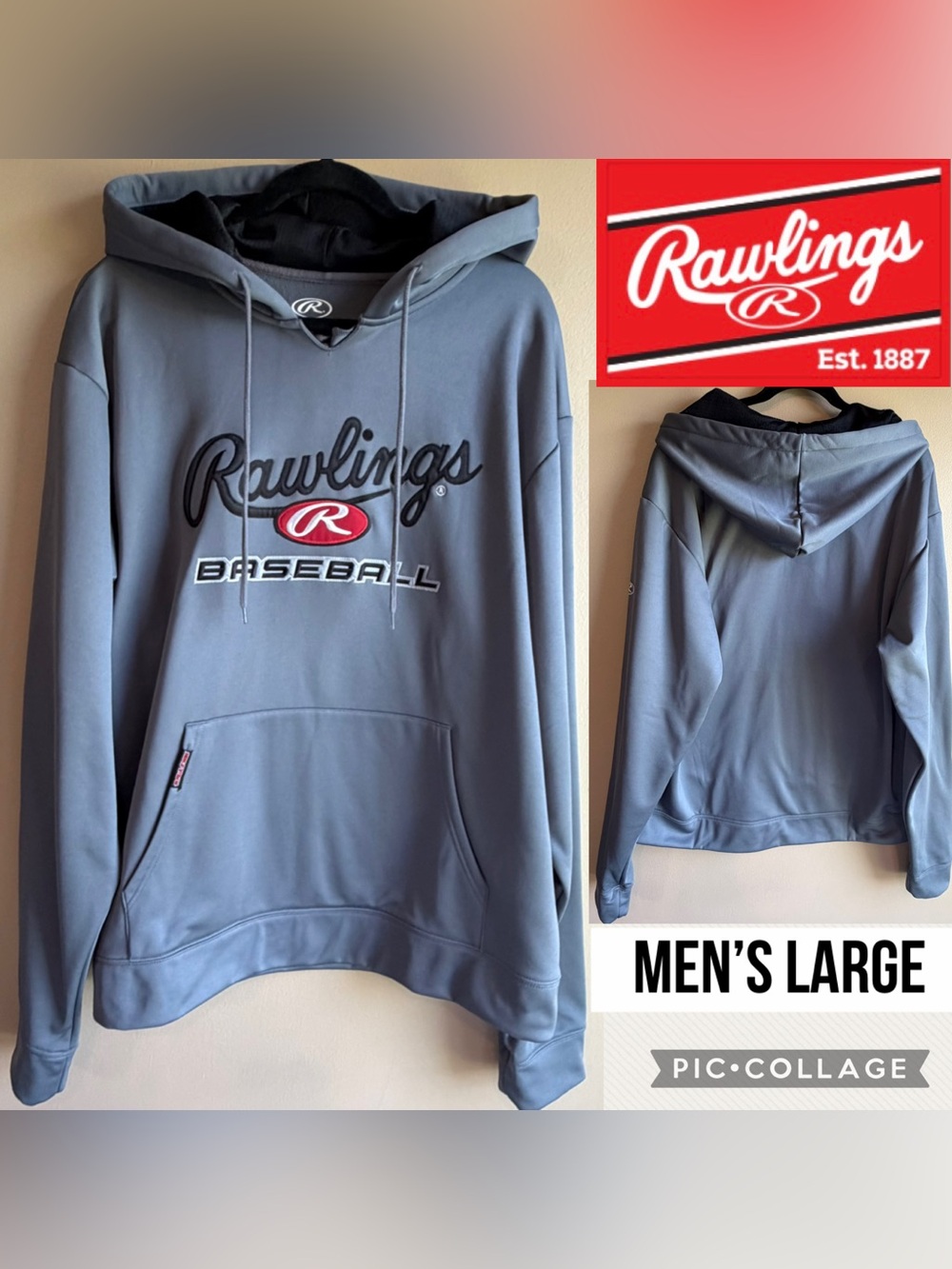 Rawlings Men's Hoodie Baseball Performance Fleece Graphite Gray PFH Size Large